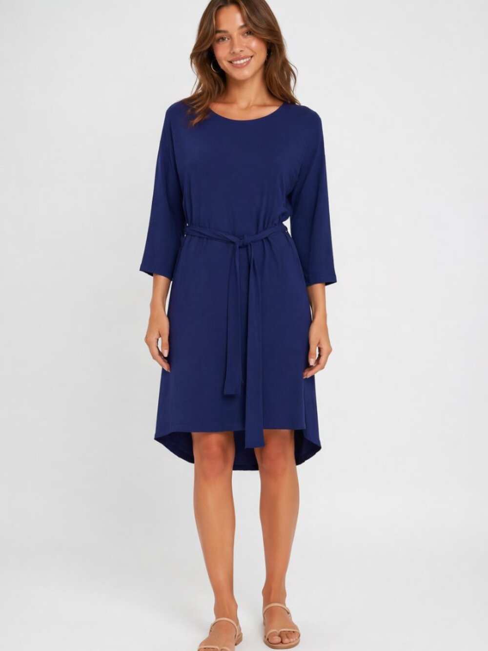 Michael stars 3/4 sleeve knit ballet neck belted